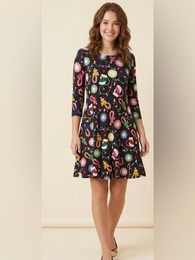Dress works holiday dress size medium with Christmas lights/mugs and candy canes